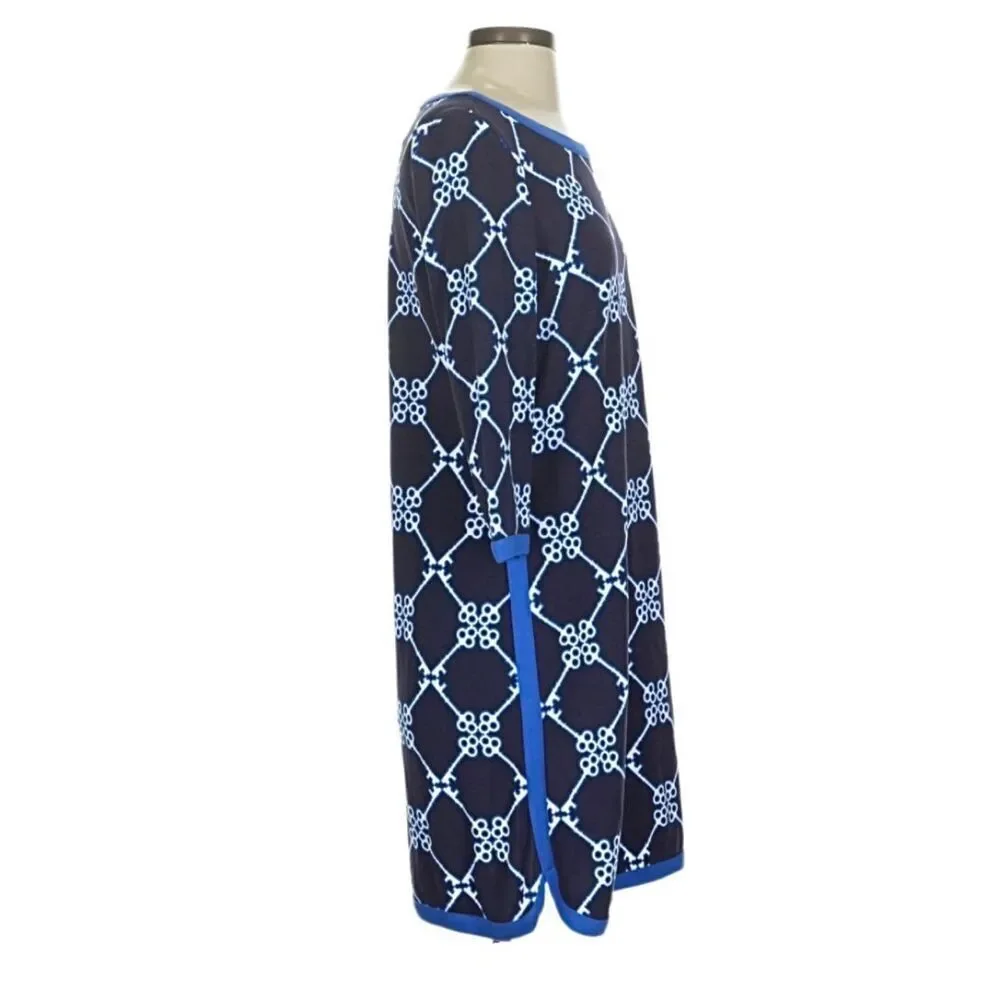 New! Crown & Ivy Navy Blue Shift Dress With Nautical Key Pattern Sz M